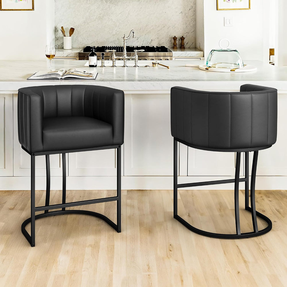 LUE BONA 26.4" H Counter Height Bar Stools Set of 2, Modern Barrel Count...