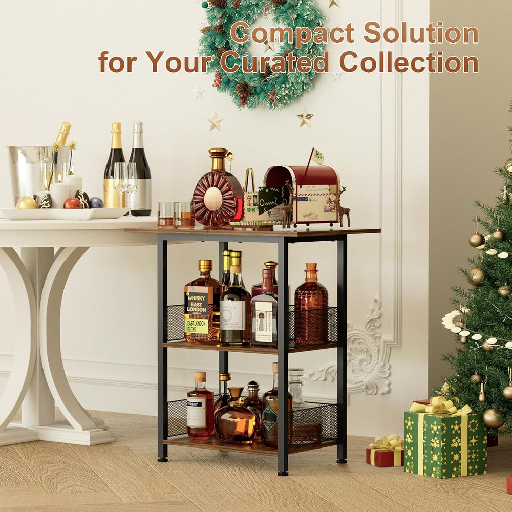 Bar Cart, Mobile 3-Tier Serving Cart with Lockable Wheels, Freestanding Wine ...