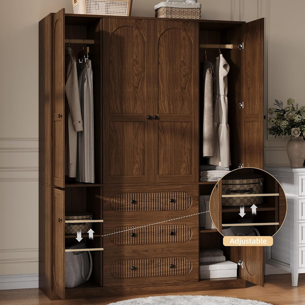 TOKSOM 4 Doors Freestanding Armoire Wardrobe Closet, 72" Walnut Wardrobe...