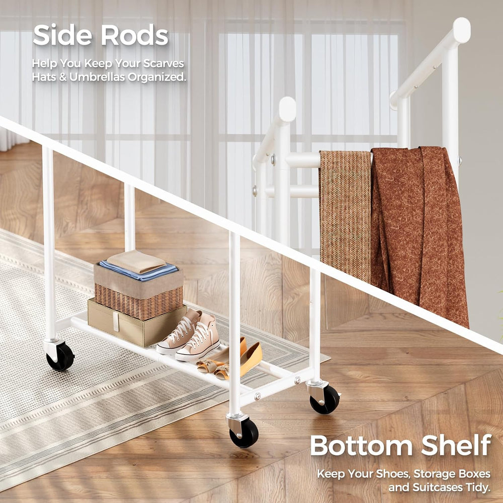 HYSEYY Clothes Rack, Double Rods Rolling Clothing Rack for Hanging Clothes, P...