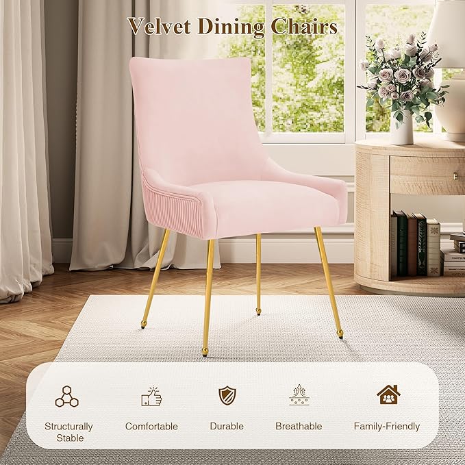 Velvet Dining Chairs Set of 2, Modern Upholstered Kitchen Chair with Pull Han...