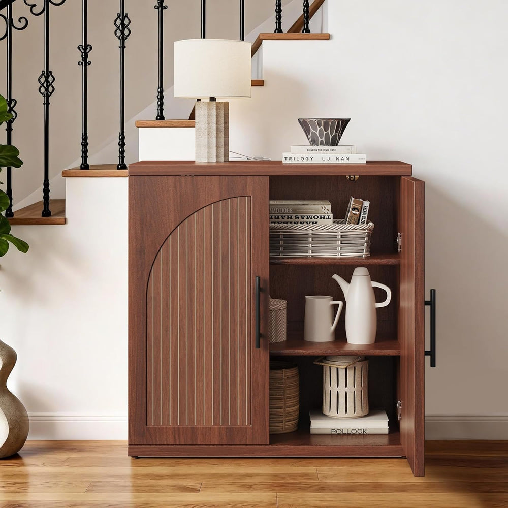 MapleGrace 31.5" Fluted Buffet Cabinet with Storage, Mid-Century Symmetr...