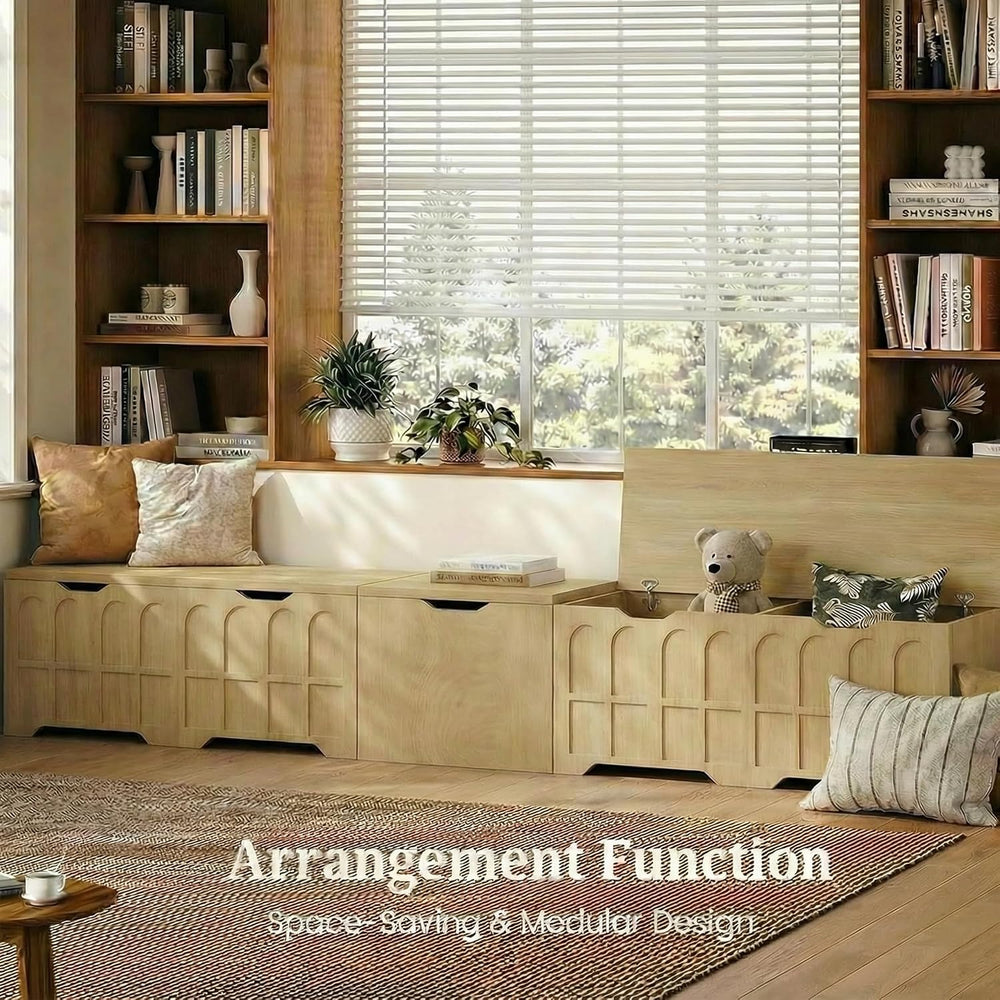 63" L-Shaped Bench with Cushion & Arched Doors, Breakfast Nook Bench...