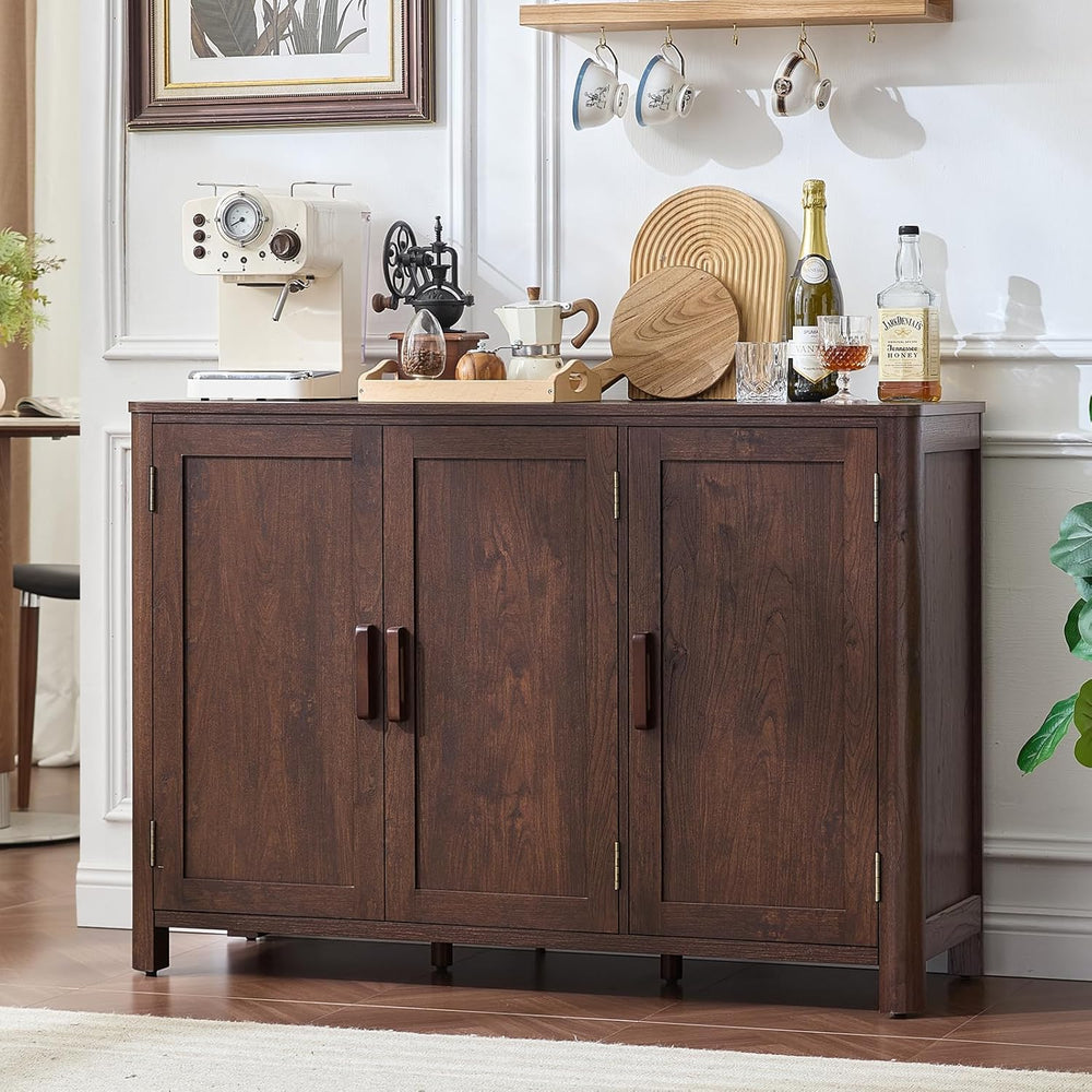 Joaxswe Walnut Sideboard Buffet Cabinet, 46" Arc-Shaped Storage Credenza