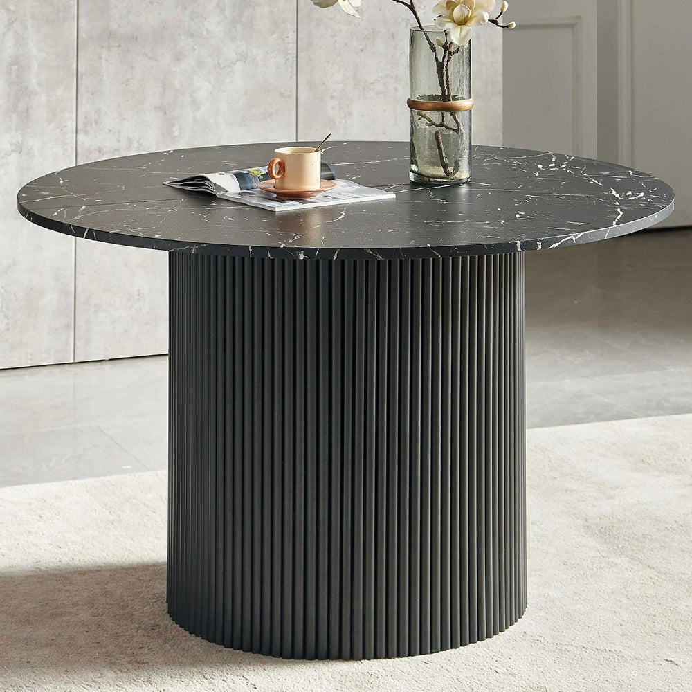 47" Round Dining Table for 4, Modern Farmhouse Marble-Look Foiled Top wi...