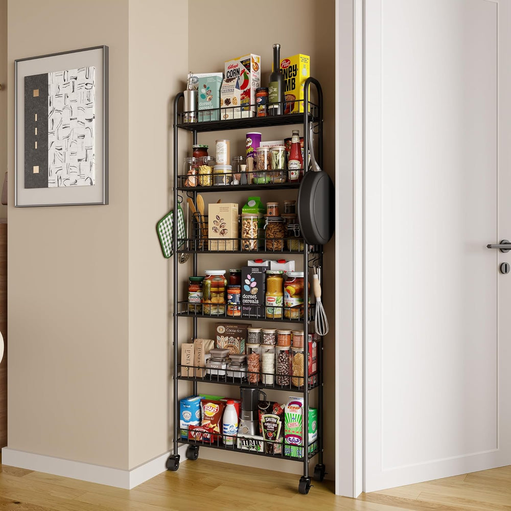 Slim Rolling Storage Cart with Wheels, Metal 6 Tier Spice Rack Mobile Shelvin...