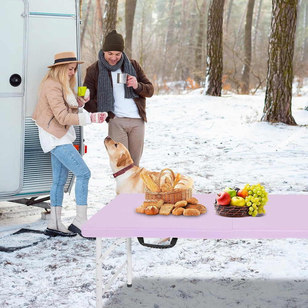 4 FT Folding Table with Carry Handle, Portable Fold-in-Half Plastic Table, Re...