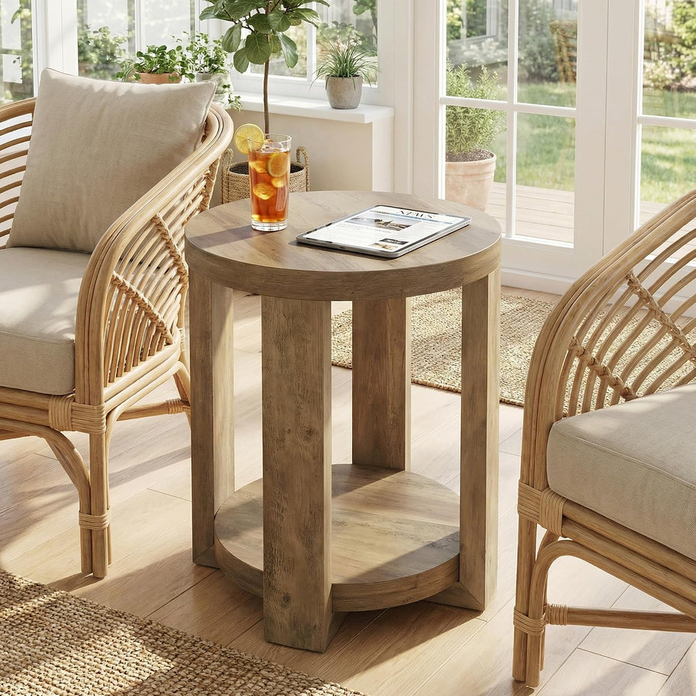 Tribesigns Round Side Table, 2-Tier End Table for Living Room & Bedroom, ...