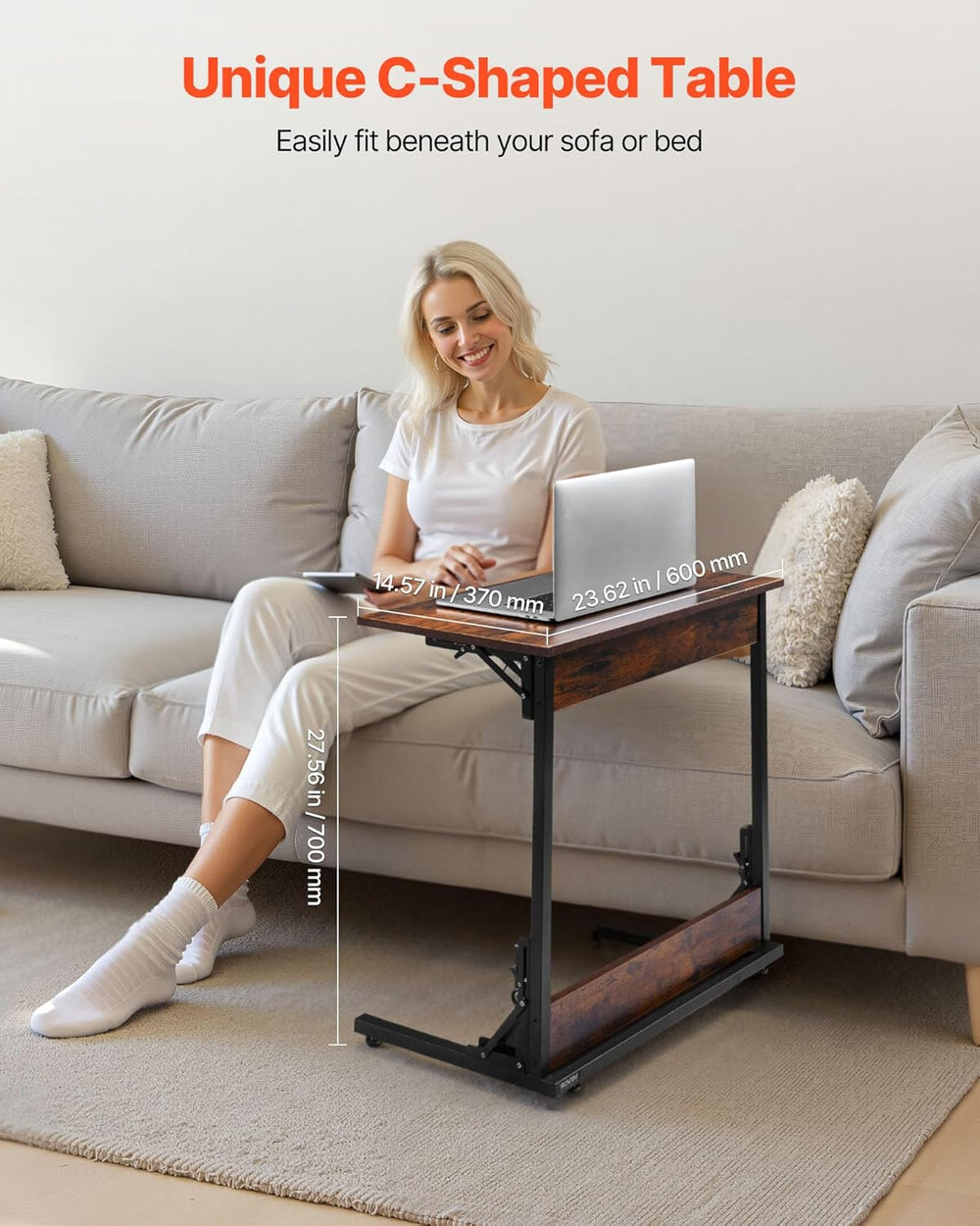 VEVOR C Table, Folding C Shaped End Table with Metal Frame & Adjustable F...