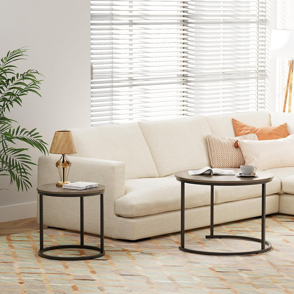 Garden 4 you Nesting Coffee Table, 23.6" Round Coffee Table Set of 2, Wo...