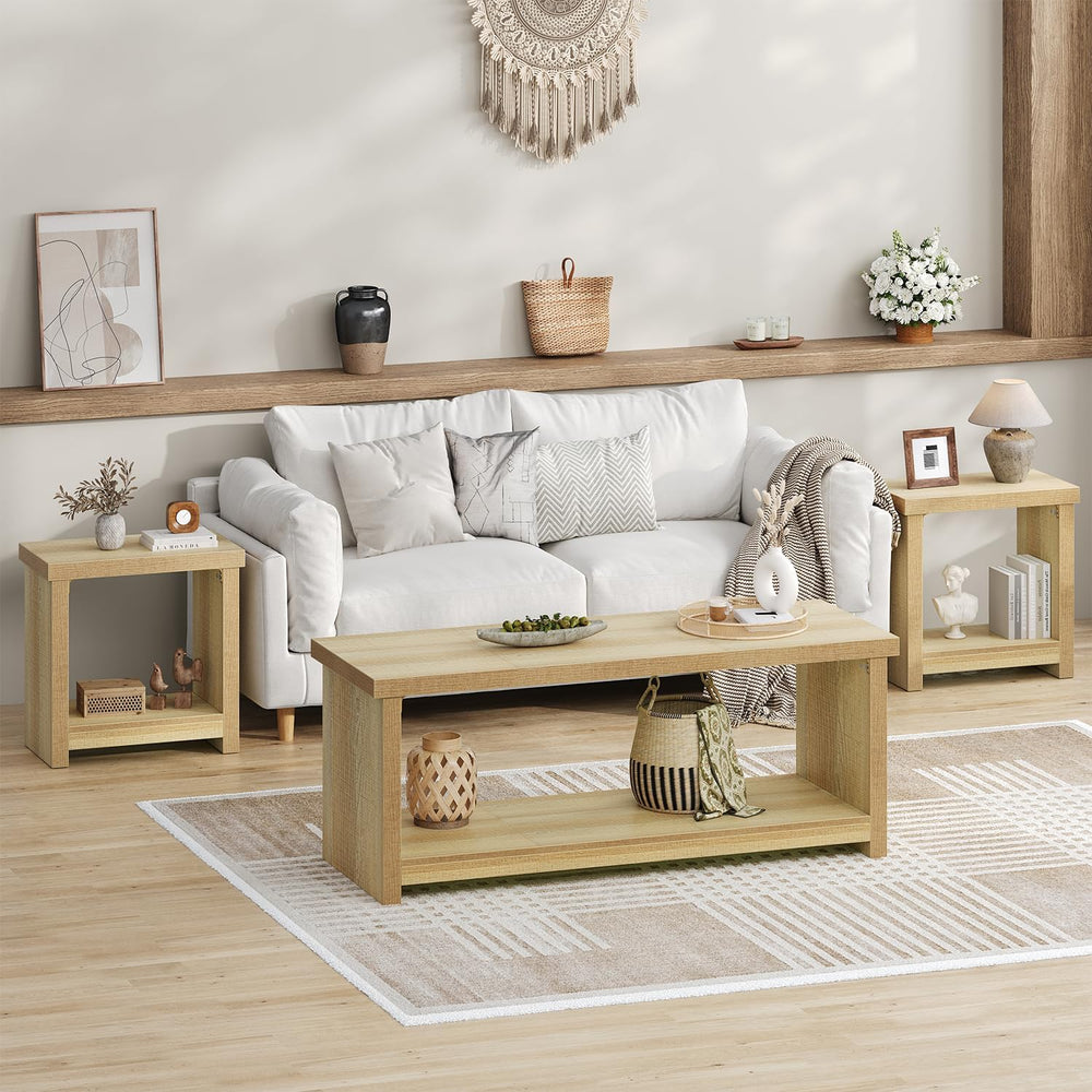 End Tables Set of 2 for Living Room, Narrow Side Tables with Storage Shelves,...