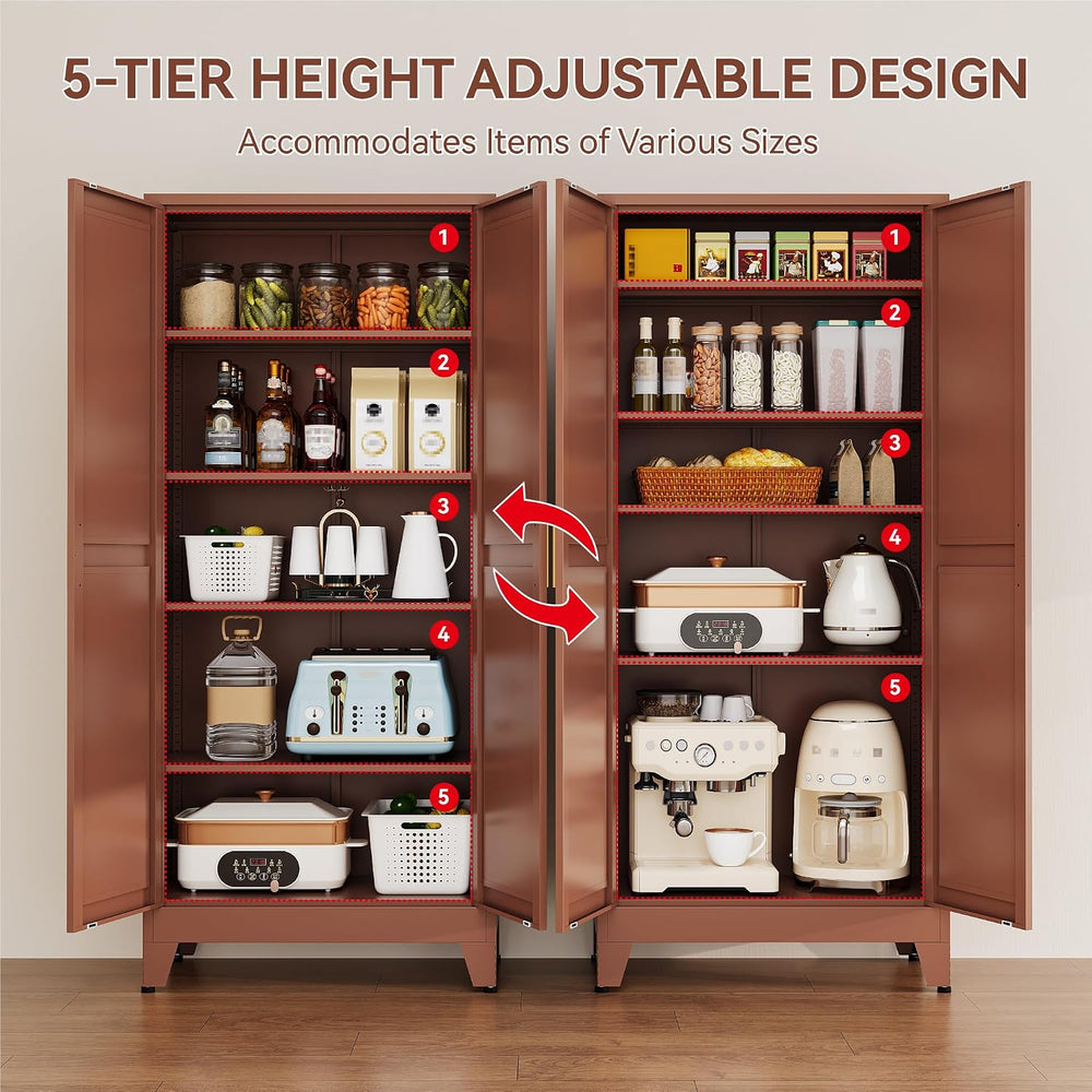YAUWOH 71''Metal Cabinet with 4 Adjustable Shelves,5-Tier Pantry Stor...