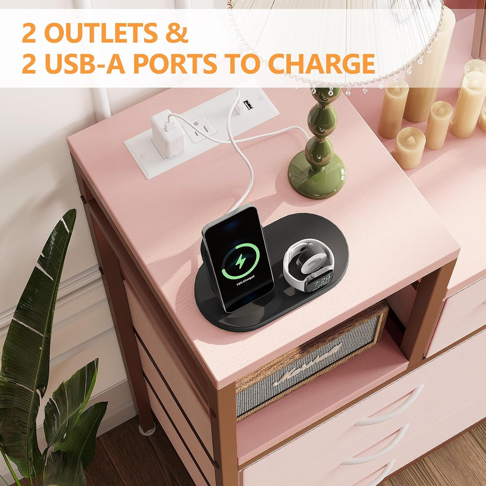 Jojoka TV Stand with Charging Station, Bedroom Dresser for Living Room TV Sta...
