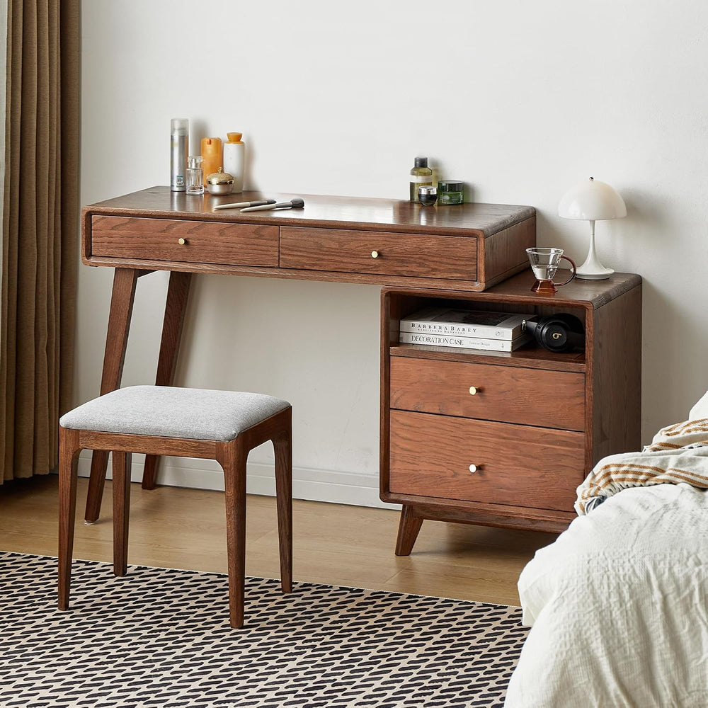 YESWOOD 35''-50'' Extendable Vanity Desk with Dresser, Oak Wo...