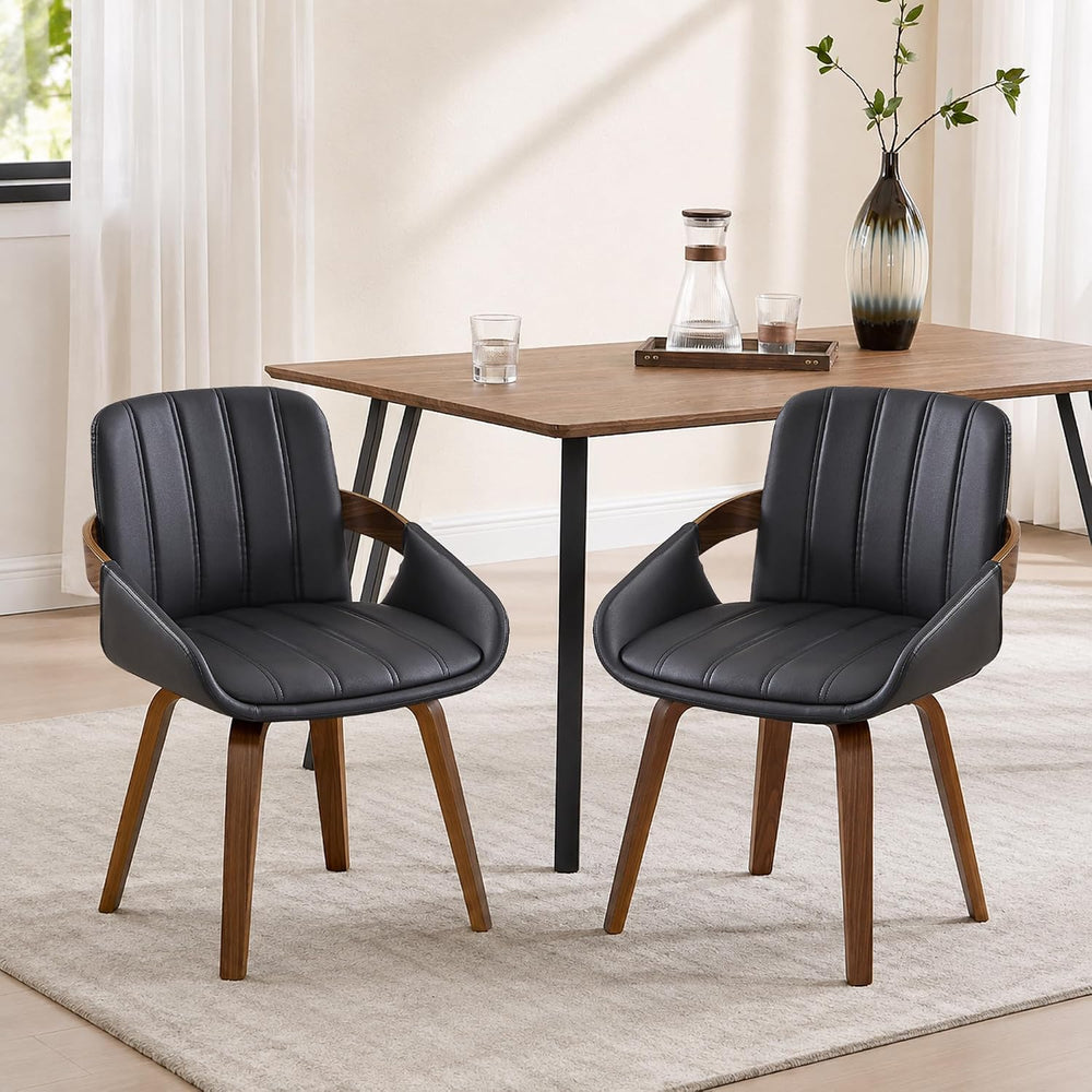 VipDesk Swivel Dining Chairs Set of 2 with Arms, Mid-Century Modern, Black