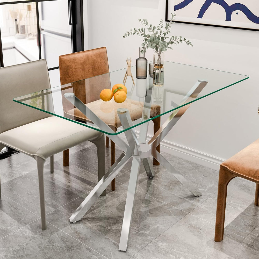 51.18" Rectangular Glass Dining Table, Tempered Glass Kitchen Tabe with ...
