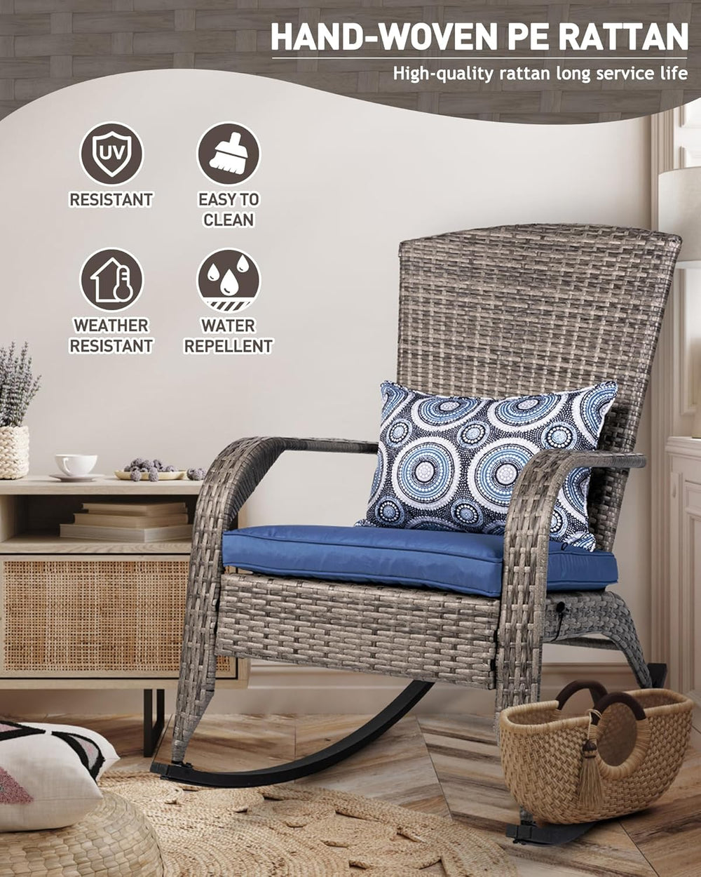 Outdoor Rocking Chairs Set of 2, Patio Rocker Chairs with Cushions & Stee...
