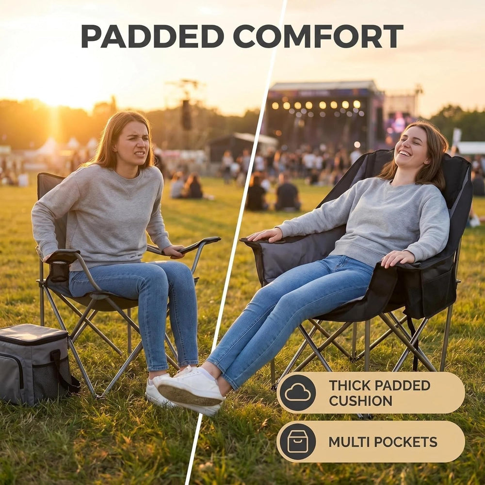 Oversized Heavy Duty Camping Chair for Adults, 500 lbs Capacity Padded Foldin...