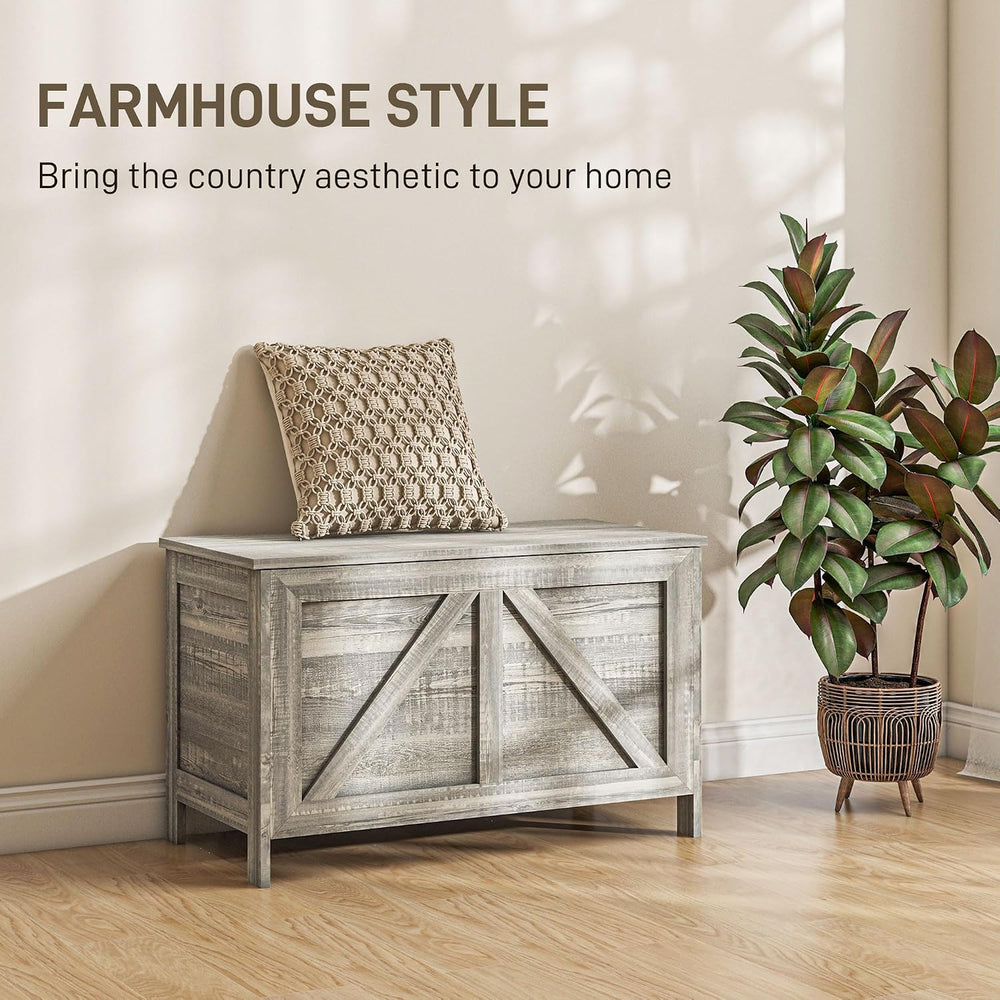 HOMCOM 30" Farmhouse Storage Bench Lift Top Storage Chest in Light Gray ...