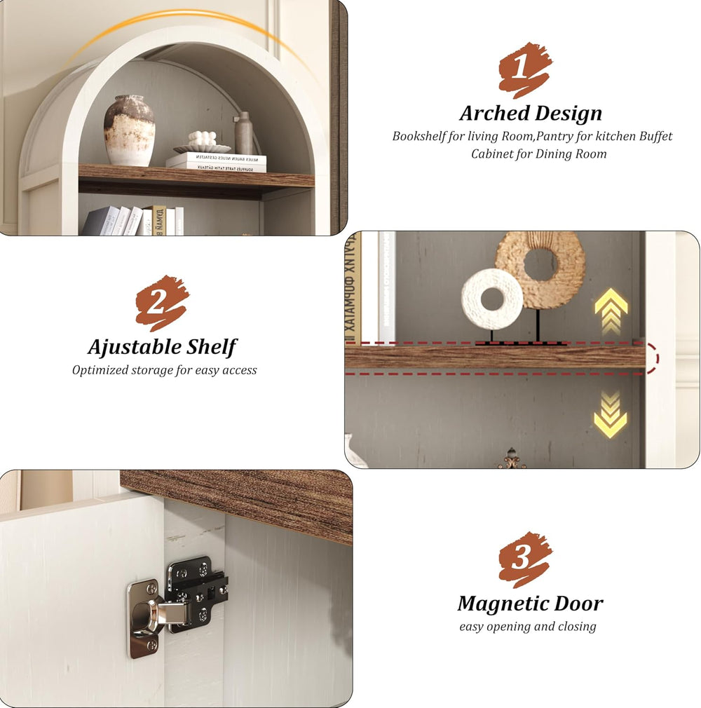 Yusong 71" Tall Arched Bookcase, 5-Tier Arched Bookshelf, Arch Cabinet D...