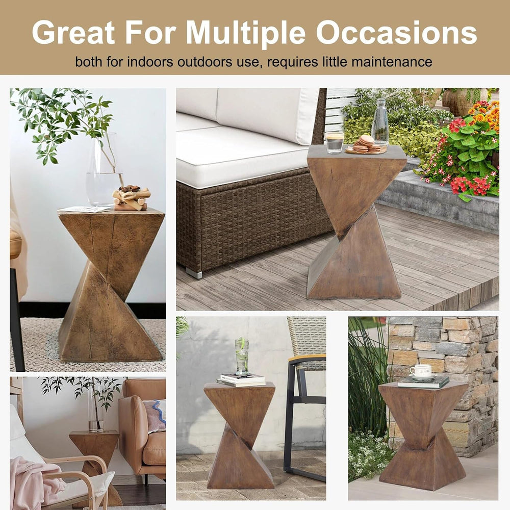 Lightweight Concrete Accent Table,Modern Geometry Side Table for Indoor and O...