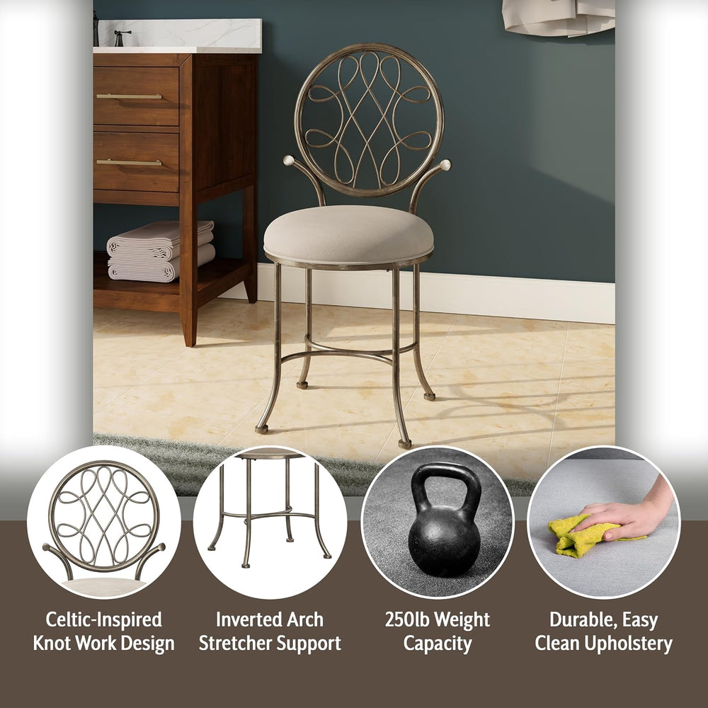 Hillsdale O'Malley Metal Vanity Stool with Spiral Pattern Design, Antique...