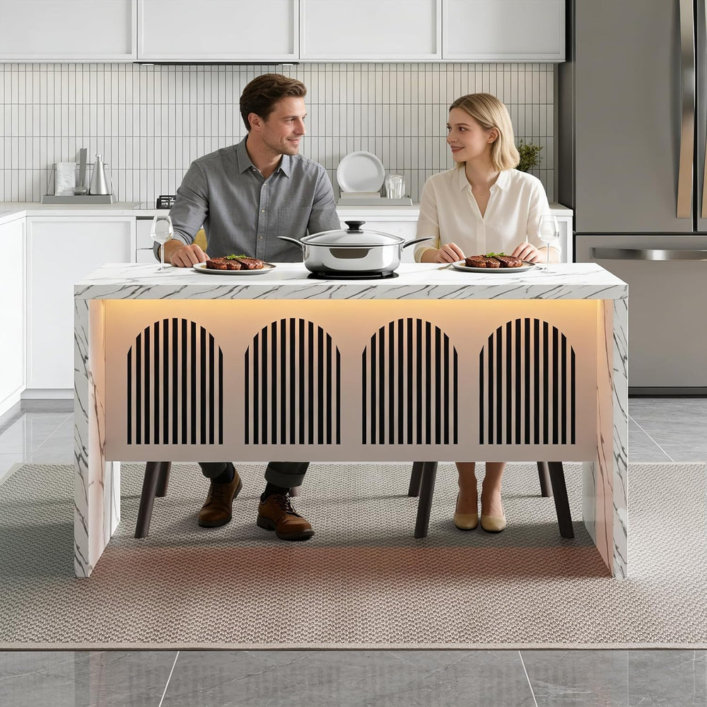 59IN Large Imitation Marble Dining Table, Suitable for 4-6 People, Modern Kit...