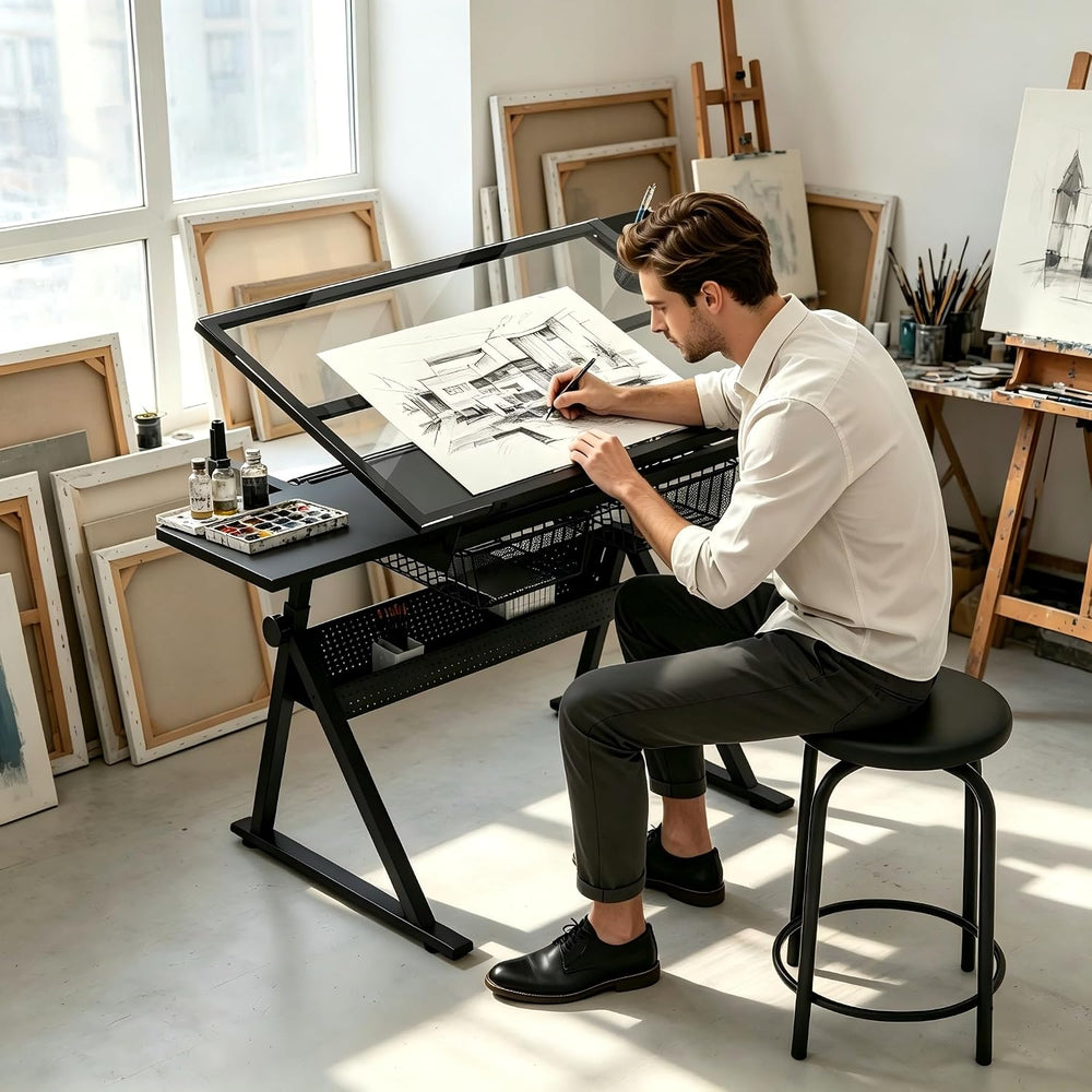 Garvee Drafting Table w/Stool, Height Adjustable Drawing Table | Multifunctio...
