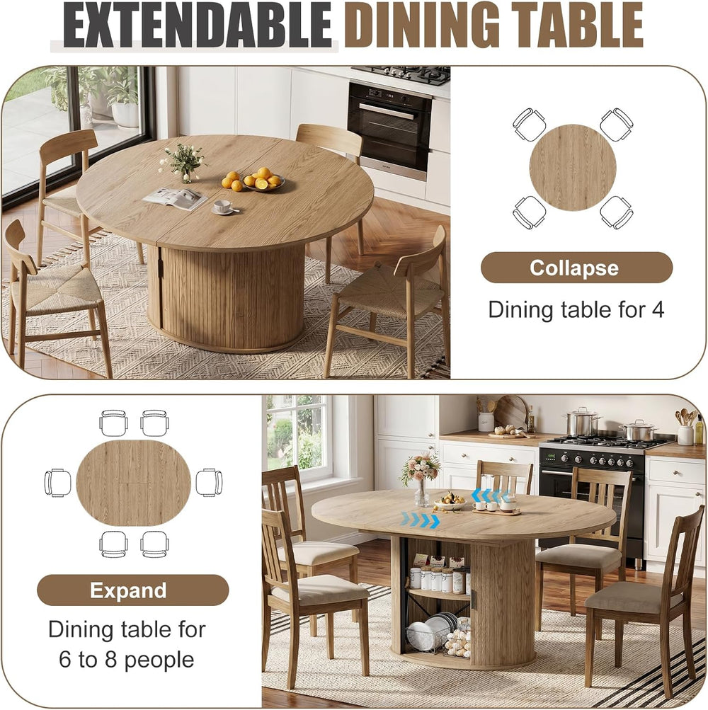 PAKASEPT43-59 Extendable Round to Oval Dining Table with Hidden Storage, Mode...
