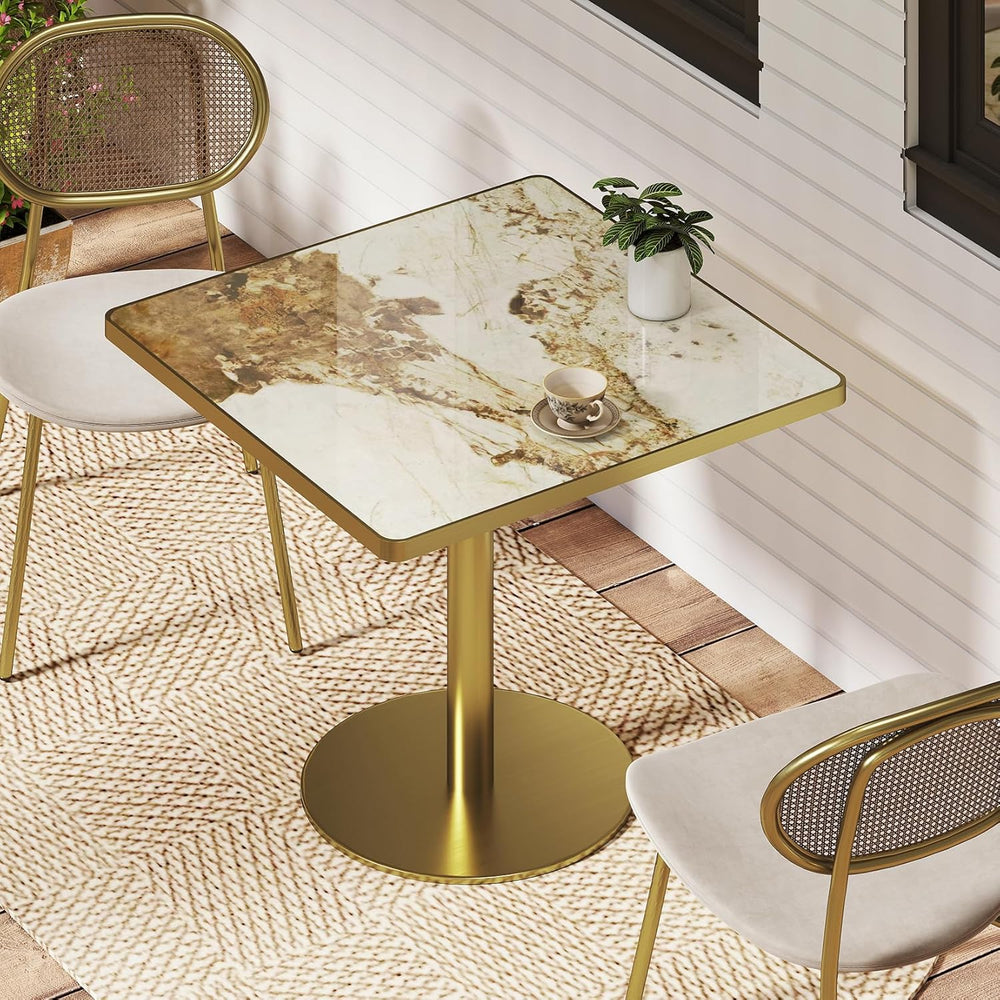 31.5 Inch Square Tulip Table with Thickened Sintered Stone Tabletop & Gol...