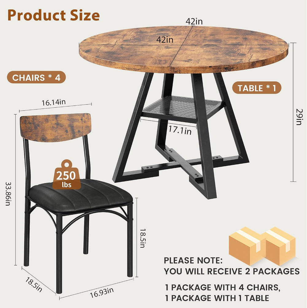 Dining Table Set for 4,Kitchen Table and Chairs for 4, Round Dining Room Tabl...