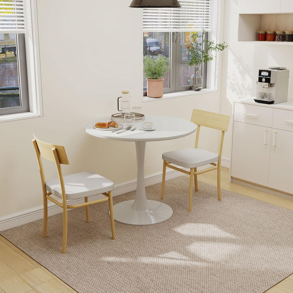 27.5" White Round Dining Table, MDF Top with Metal Pedestal Base, Modern...