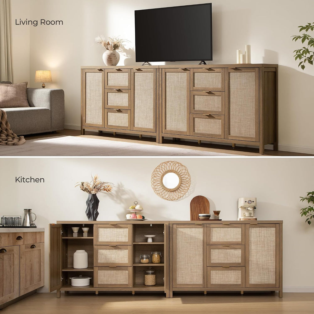 SICOTAS 52 Inch Sideboard Buffet Cabinet with Storage, Rattan Credenza