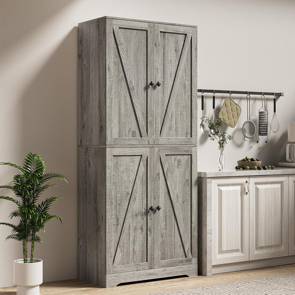 LYNSOM Farmhouse Storage Cabinet with 4 Barn Doors and Adjustable Shelves, Gr...