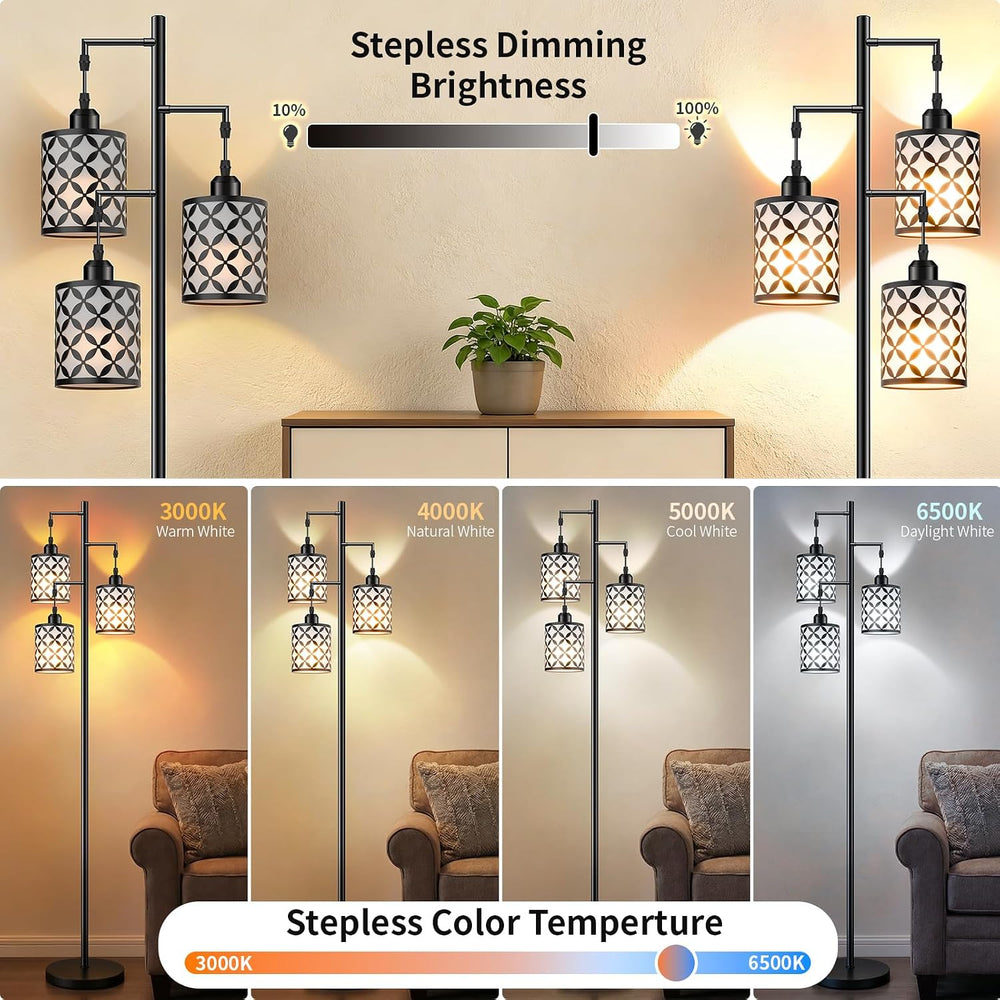 72" Dimmable Floor Lamp with Remote & Timer, Industrial Farmhouse Ru...