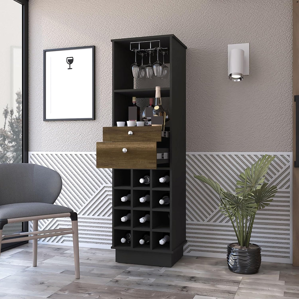 Wine Cabinet with 2-Drawer Storage, 1-Shelf Pantry Sideboard Locker for Kitch...