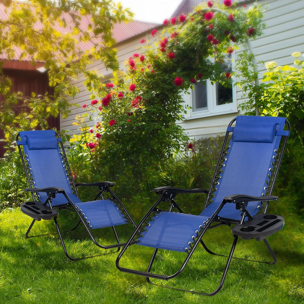 Nazhura Set of 2 Relaxing Recliners Patio Chairs Adjustable Steel Mesh Zero G...