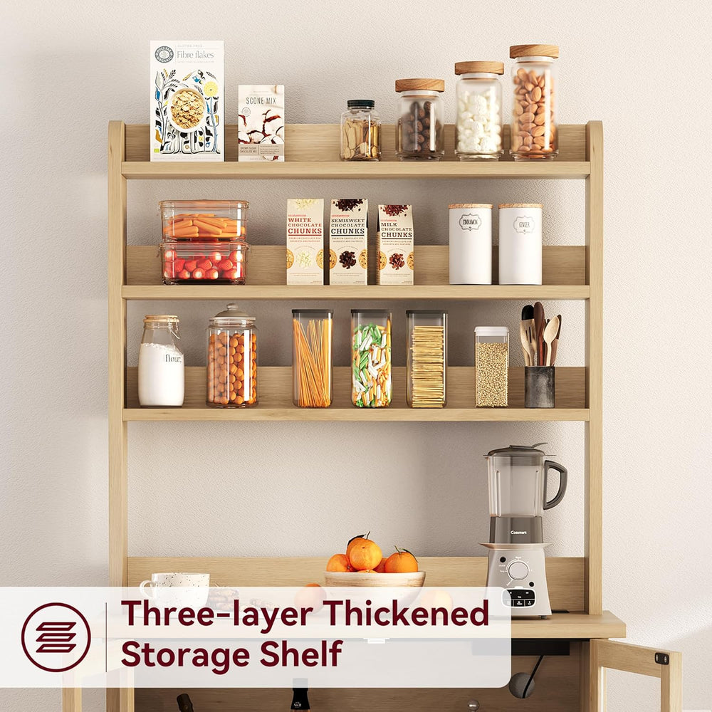 IDEALHOUSE Bakers Rack with Storage Cabinet, Microwave Stand with Power Outle...
