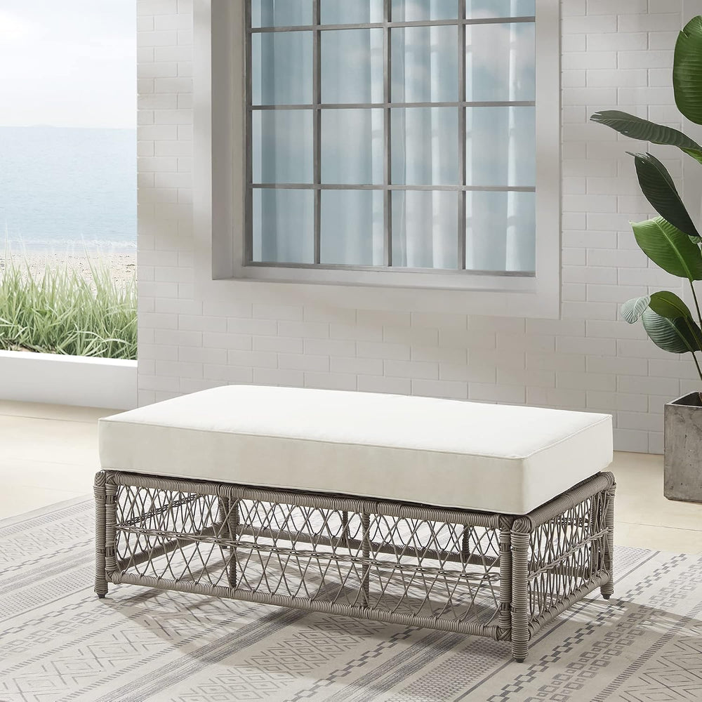 Crosley Furniture Thatcher Wicker Coffee Table and Ottoman Foot Rest for Porc...