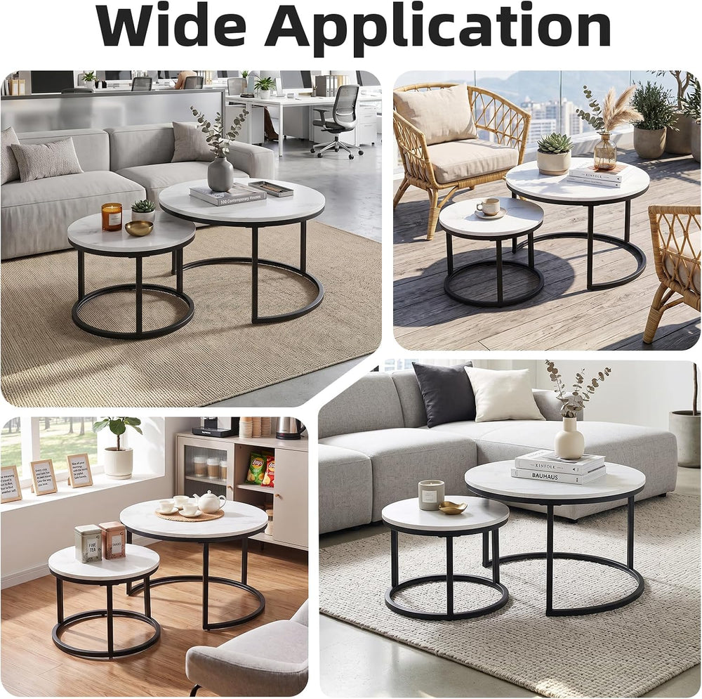 Nesting Coffee Table White Marble Pattern Wooden with Black Frame | 31.49&quo...