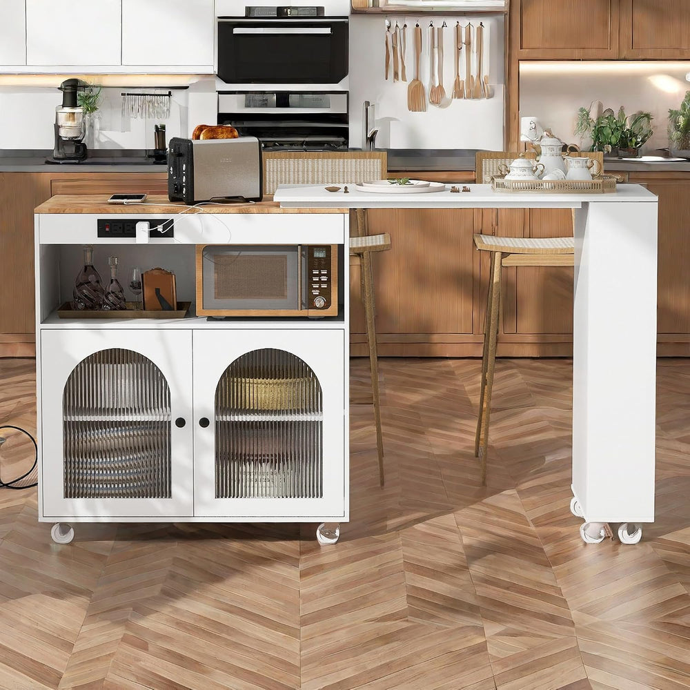 NicBex Rolling Kitchen Island with Extended Table Kitchen Island on Wheels wi...