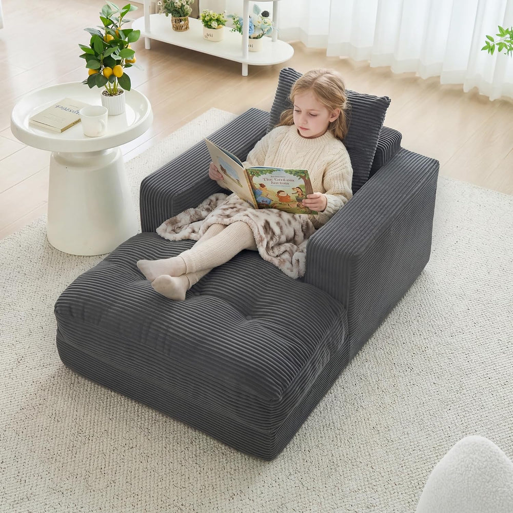 45" Chaise Lounge Chair Indoor, Corduroy Upholstered Sofa Bed, Deep Seat...