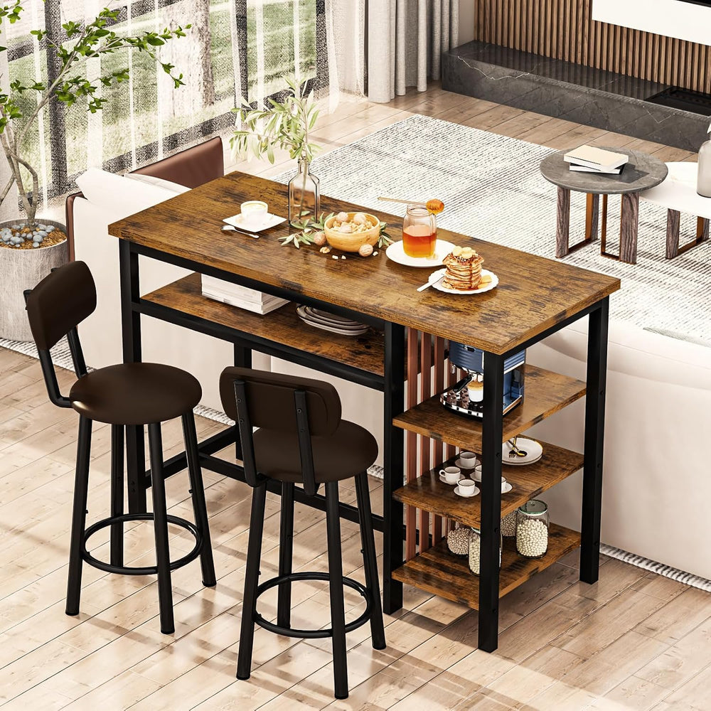 Bar Table and Chairs Set, 47'' Counter Height Dining Table Set with S...