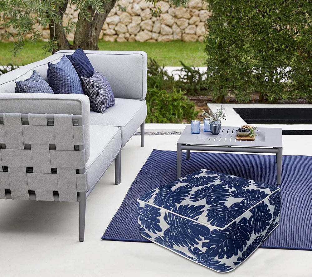 Outdoor Inflatable Footstool Ottomans Navy Leaves Square 23x9 Inch Patio Foot...