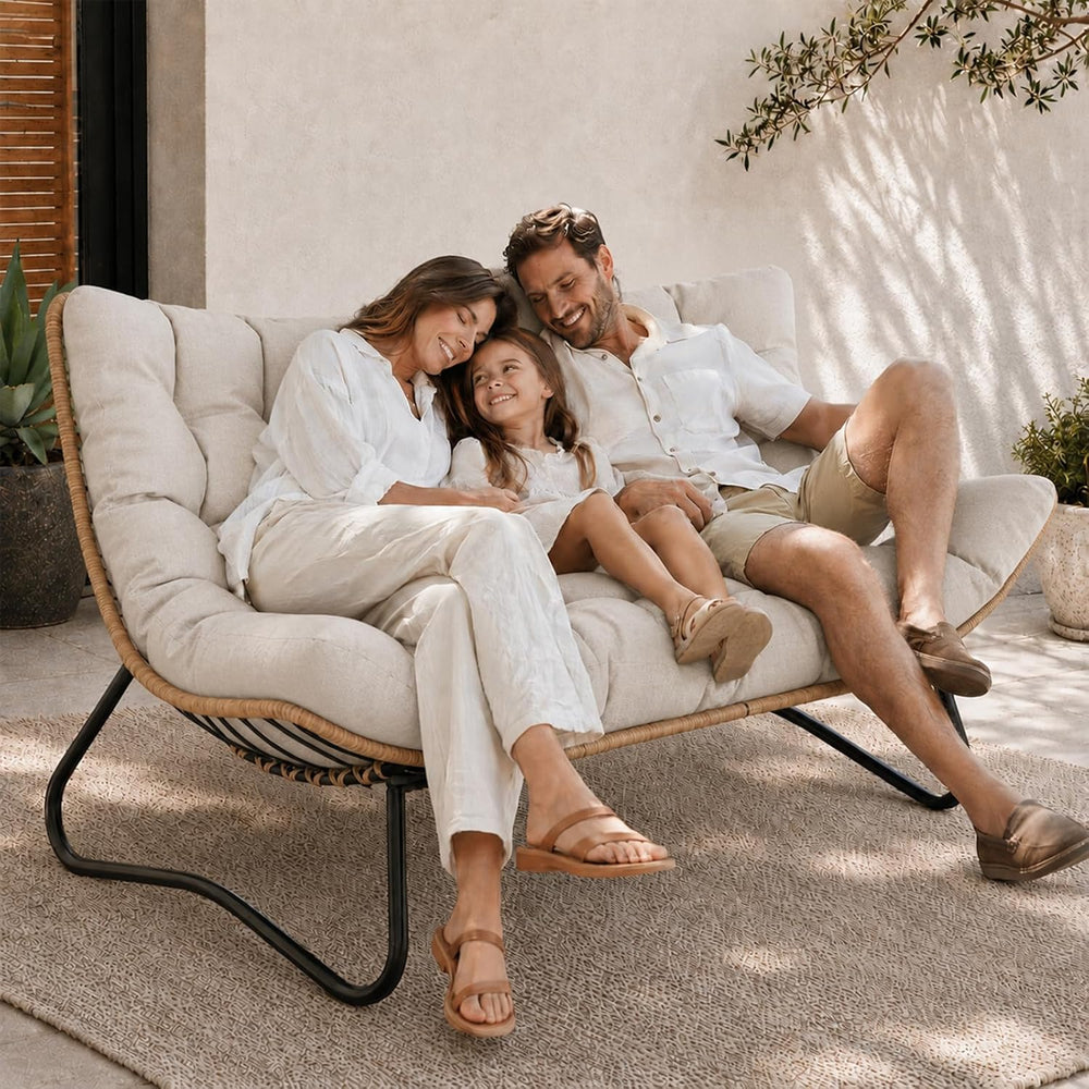 SWITTE Outdoor Papasan Loveseat, Oversized Double Wicker Egg Chair with Cushi...
