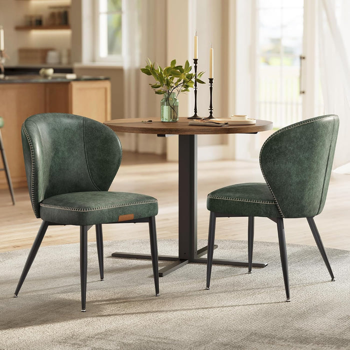 VASAGLE EKHO Collection - Dining Chairs Set of 2, Upholstered Kitchen Chairs, Comfortable Seat, Synthetic Leather with Stitching, Mid-Century Modern, Easy Assembly, with Storage Pocket, Forest Green