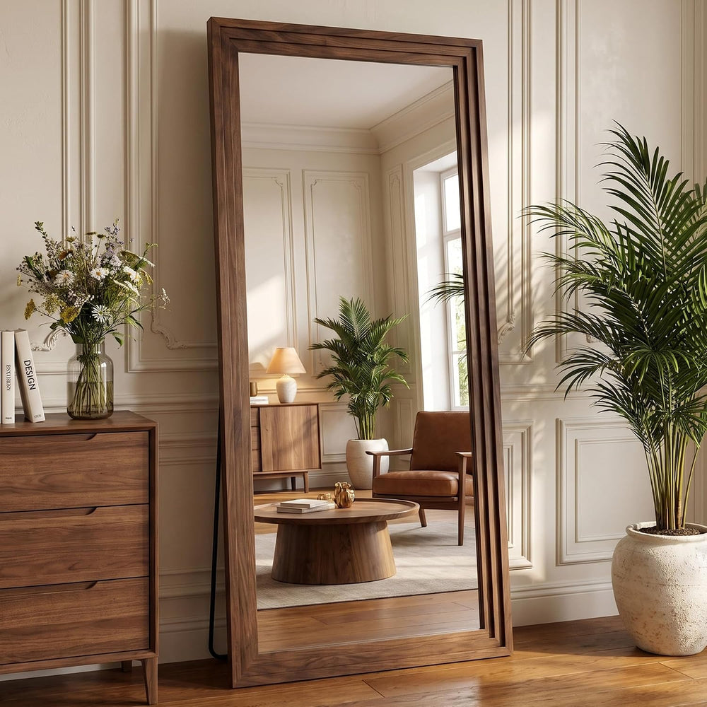 76"x34" Full Length Mirror, Large Wood Floor Mirror, Walnut