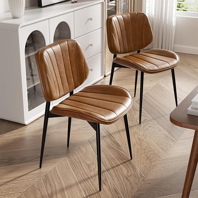 Dining Chairs Set of 2, Mid Century Modern Dining Room Chair, Upholstered Fau...