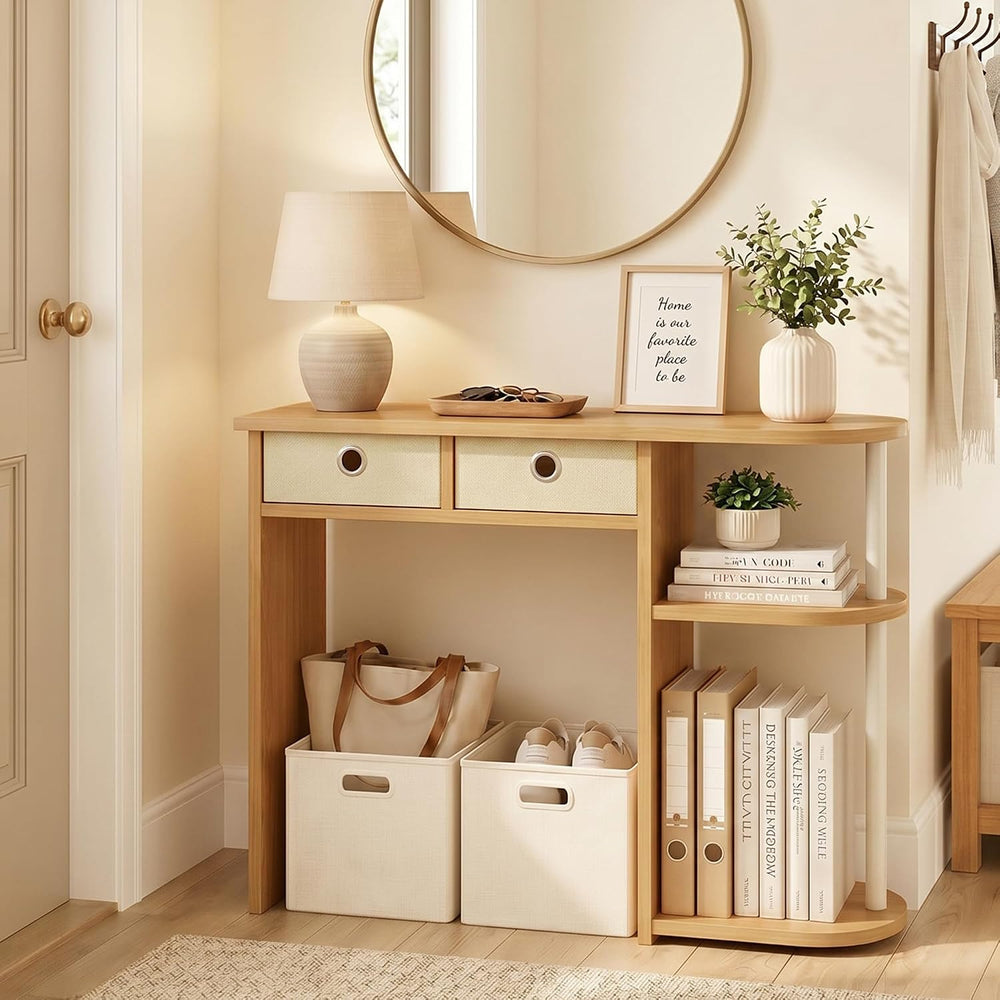 Furinno Jaya 32-Inch Oak Entryway Table with 2 Fabric Drawers, Console Table ...