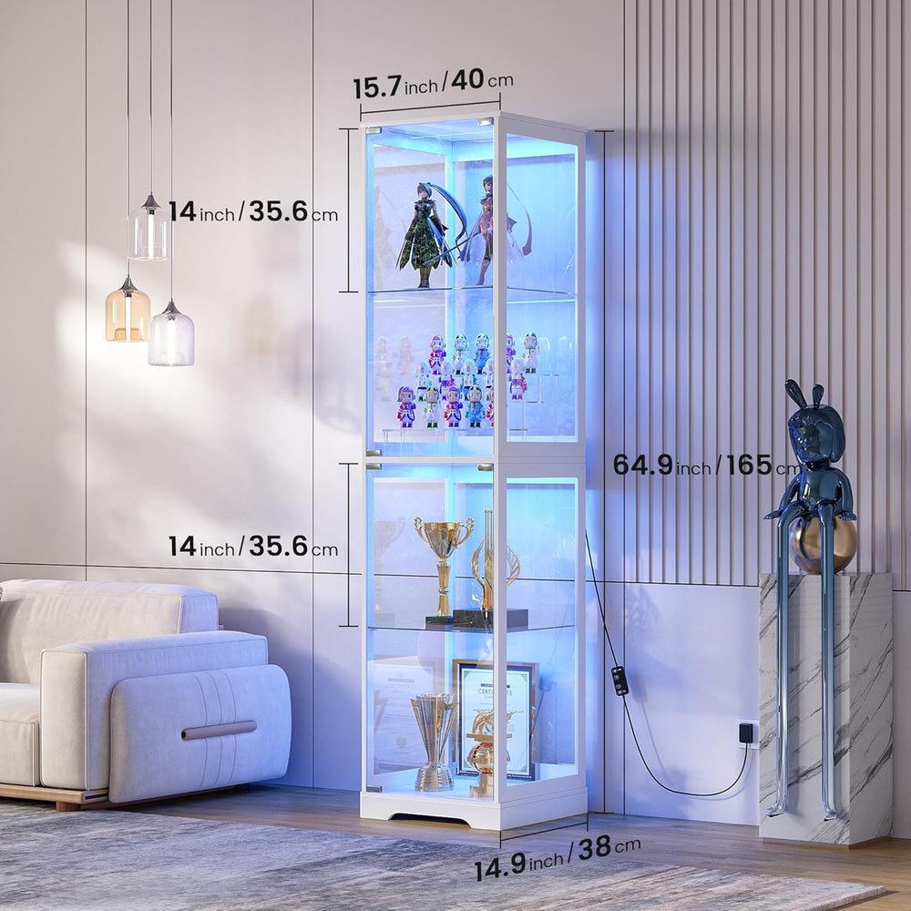 Glass Display Cabinet with Doors, 65" Tall 4-Tier Curio Display Case wit...